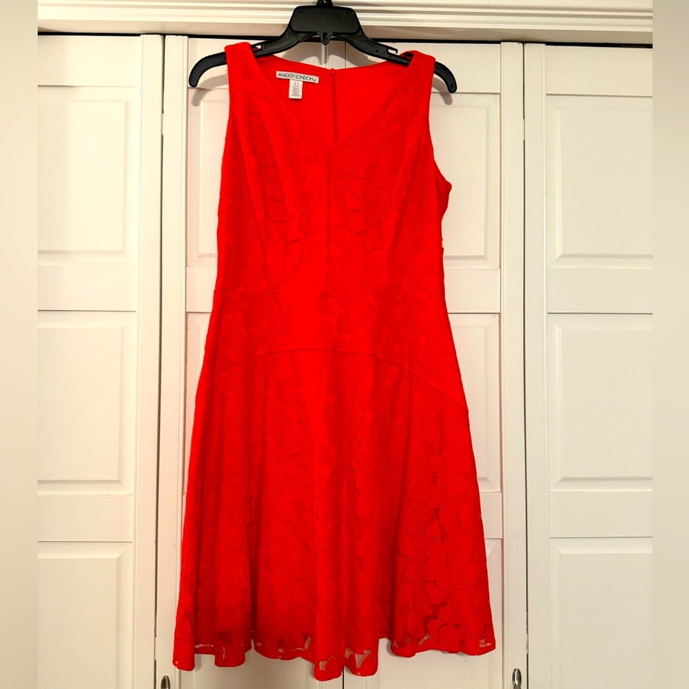 Women’s Maggy London Dress - Size 10 - Red floral lace design